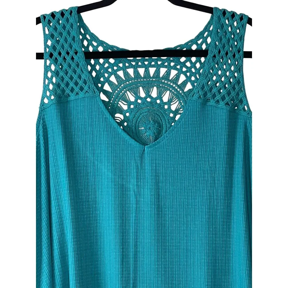 Torrid Textured Jersey V-Neck Crochet Swing Tank Top Biscay Bay Blue Size 2 NWT - Picture 6 of 10